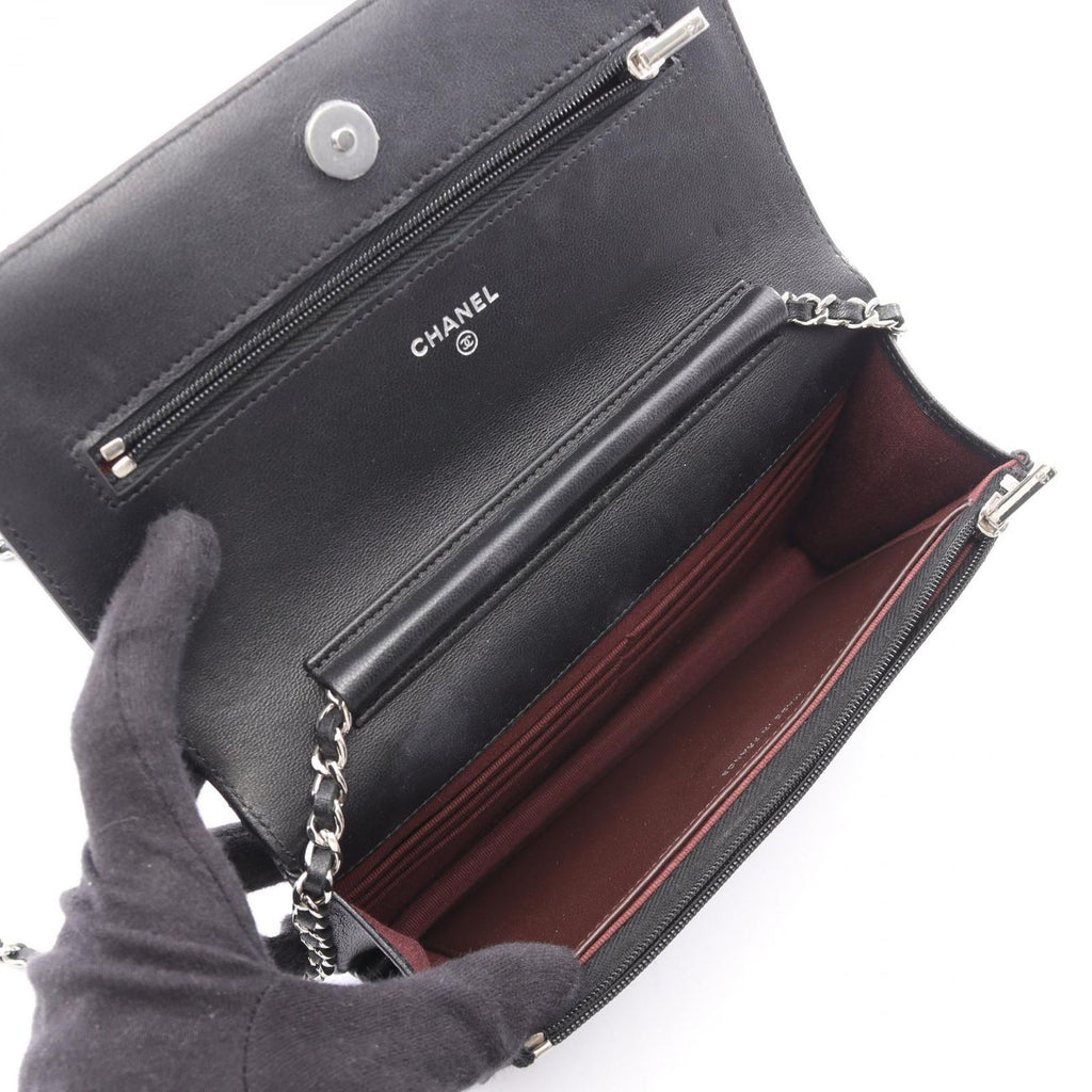 Chanel Shoulder Bag Quilted Black Lambskin Chain Wallet — view 3