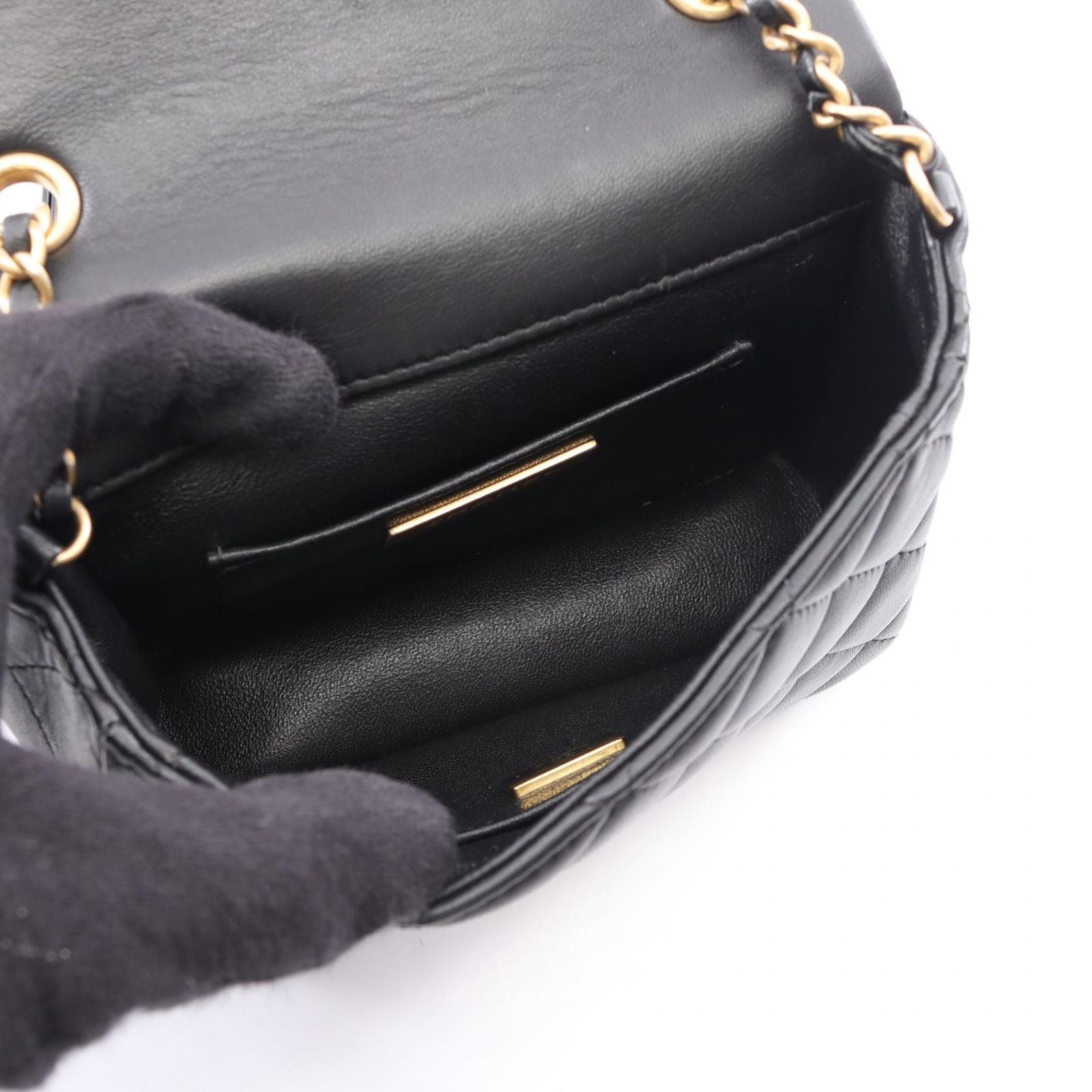 Chanel Shoulder Bag Quilted Black Lambskin Mini Crystal Coco Chain — view 3