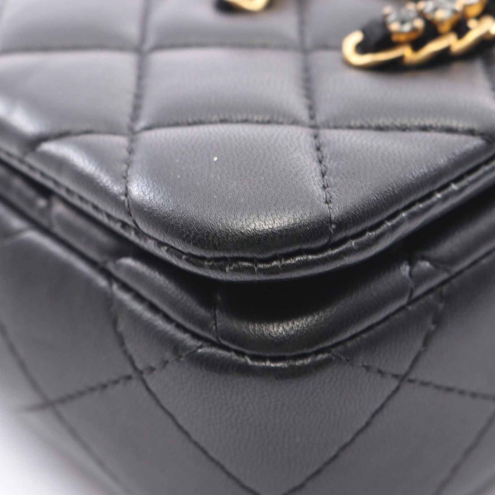 Chanel Shoulder Bag Quilted Black Lambskin Mini Crystal Coco Chain — view 6
