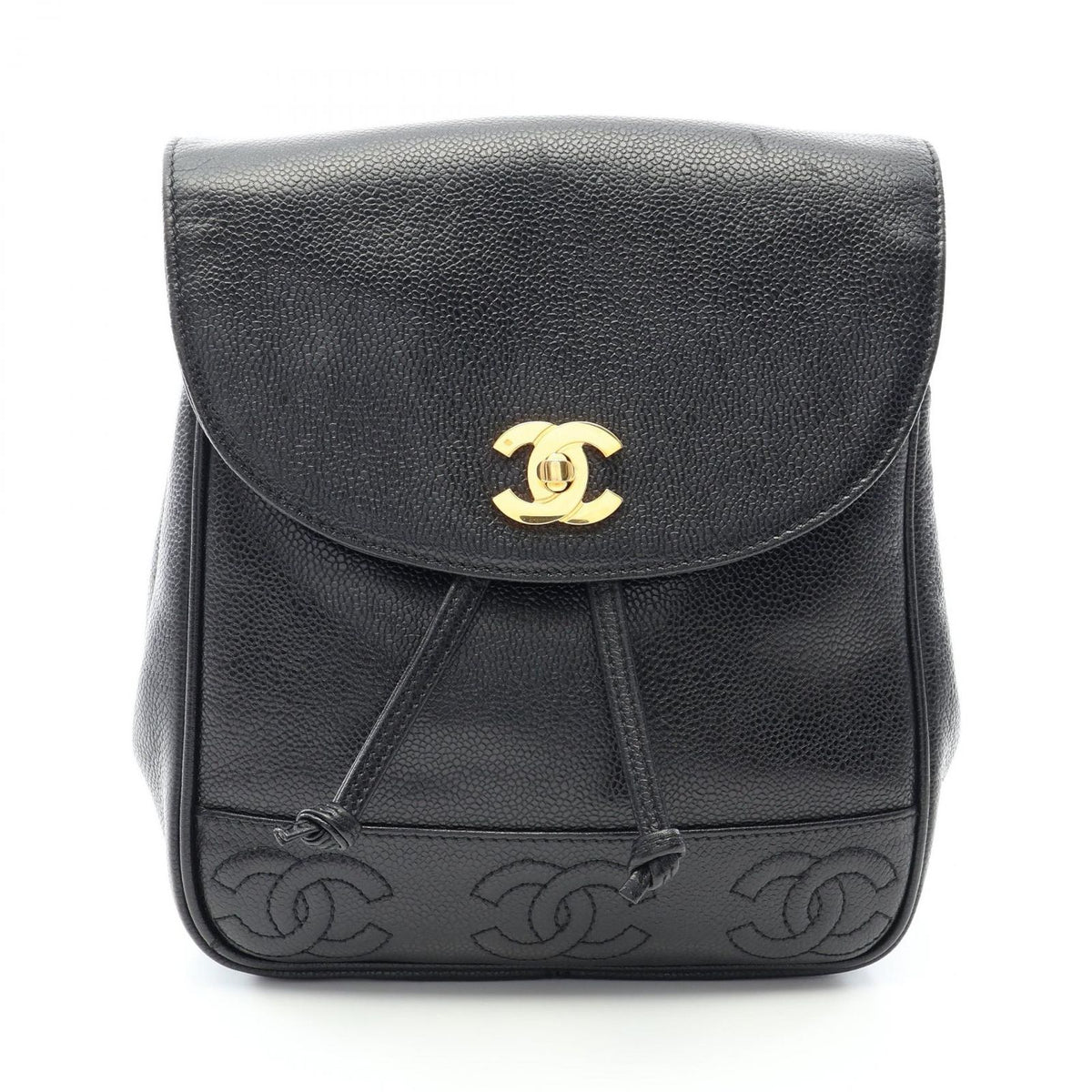 Chanel Backpack Triple Coco Black Caviar Leather