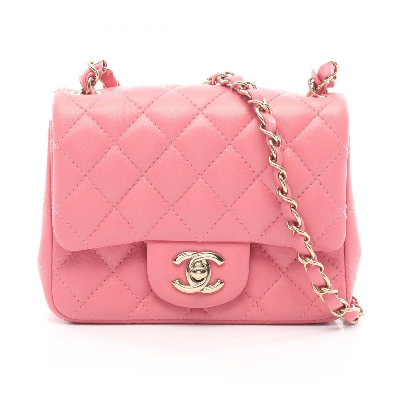 Chanel Shoulder Bag Mini Quilted Pink Lambskin Chain