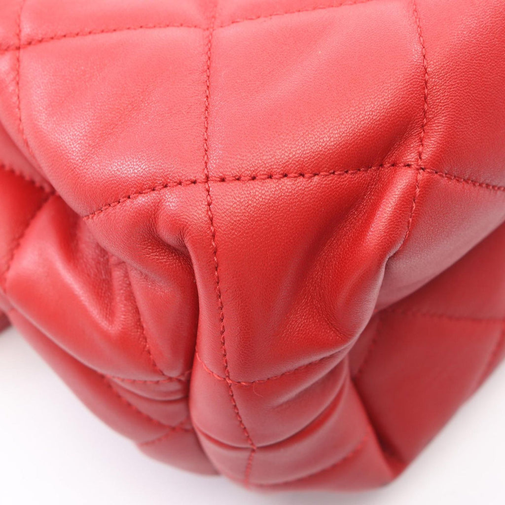 Chanel Shoulder Bag Quilted Red Lambskin Drawstring Bucket Bag AS1801 — view 7