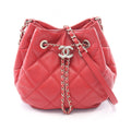 Chanel Shoulder Bag Quilted Red Lambskin Drawstring Bucket Bag AS1801