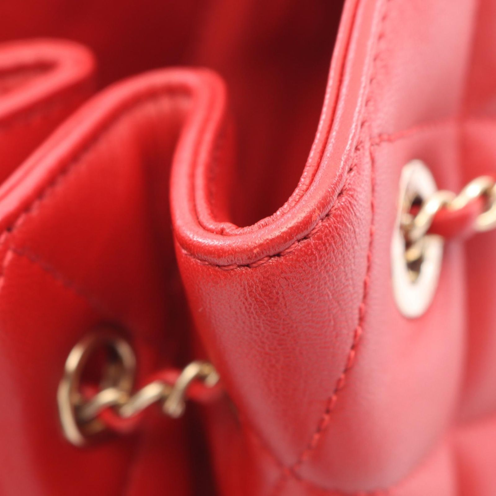 Chanel Shoulder Bag Quilted Red Lambskin Drawstring Bucket Bag AS1801 — view 6