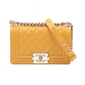 Chanel Shoulder Bag Boy Small Yellow Caviar Leather Chain