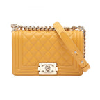 Chanel Shoulder Bag Boy Small Yellow Caviar Leather Chain