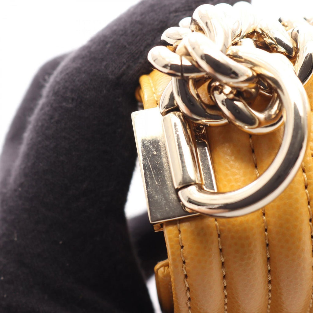 Chanel Shoulder Bag Boy Small Yellow Caviar Leather Chain — view 8