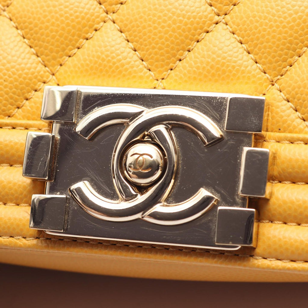 Chanel Shoulder Bag Boy Small Yellow Caviar Leather Chain — view 7