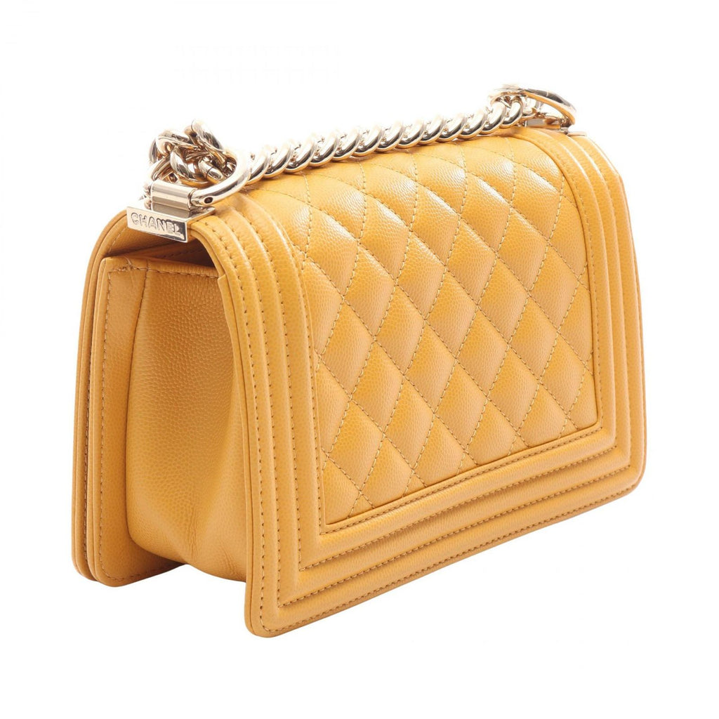 Chanel Shoulder Bag Boy Small Yellow Caviar Leather Chain — view 2