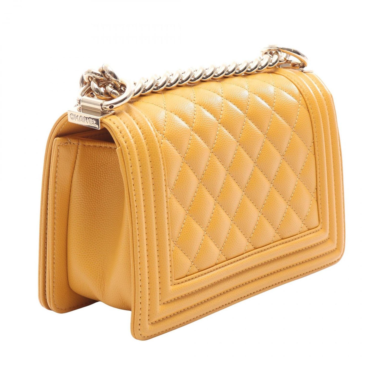 Chanel Shoulder Bag Boy Small Yellow Caviar Leather Chain — view 2