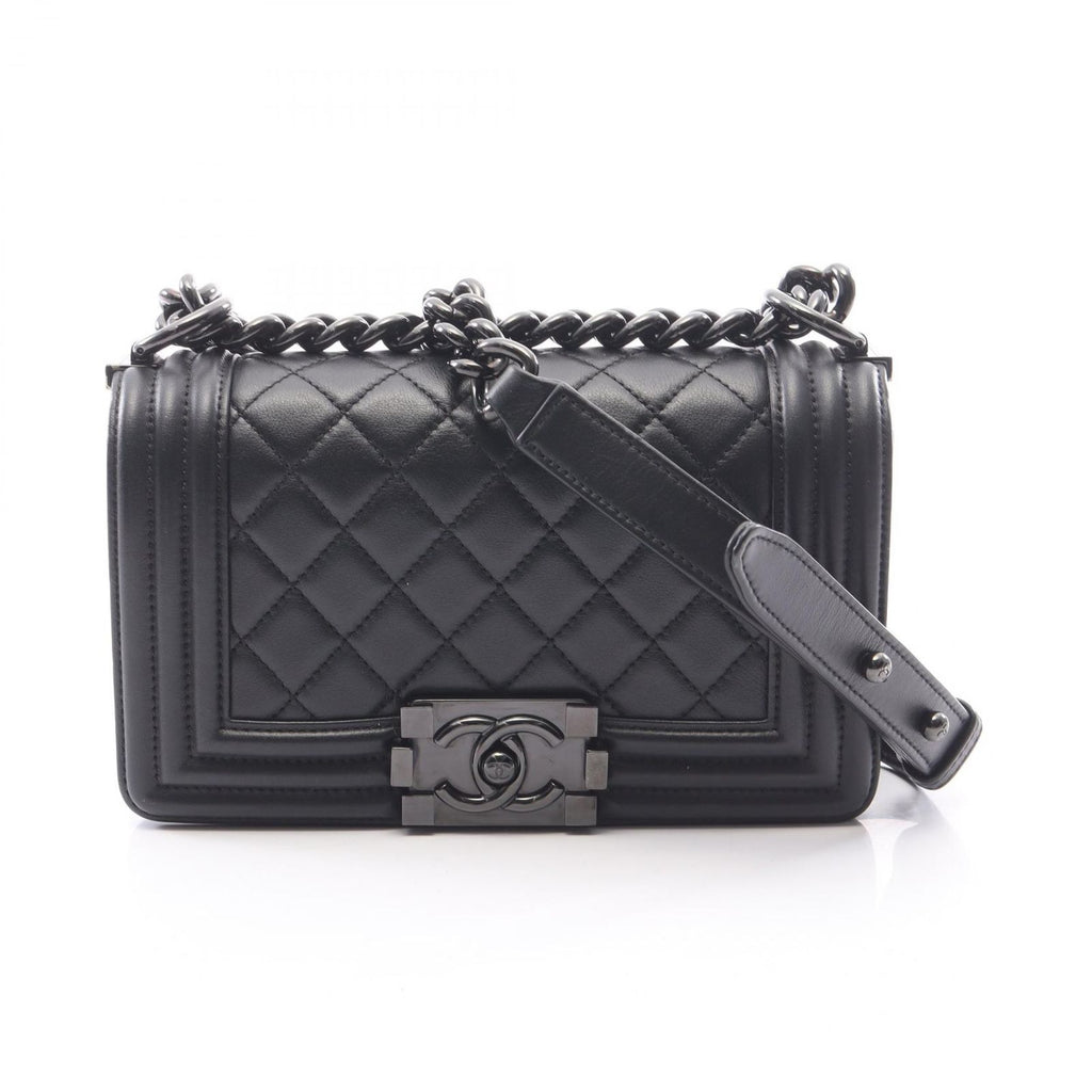 Chanel Shoulder Bag Boy Small Black Lambskin Chain