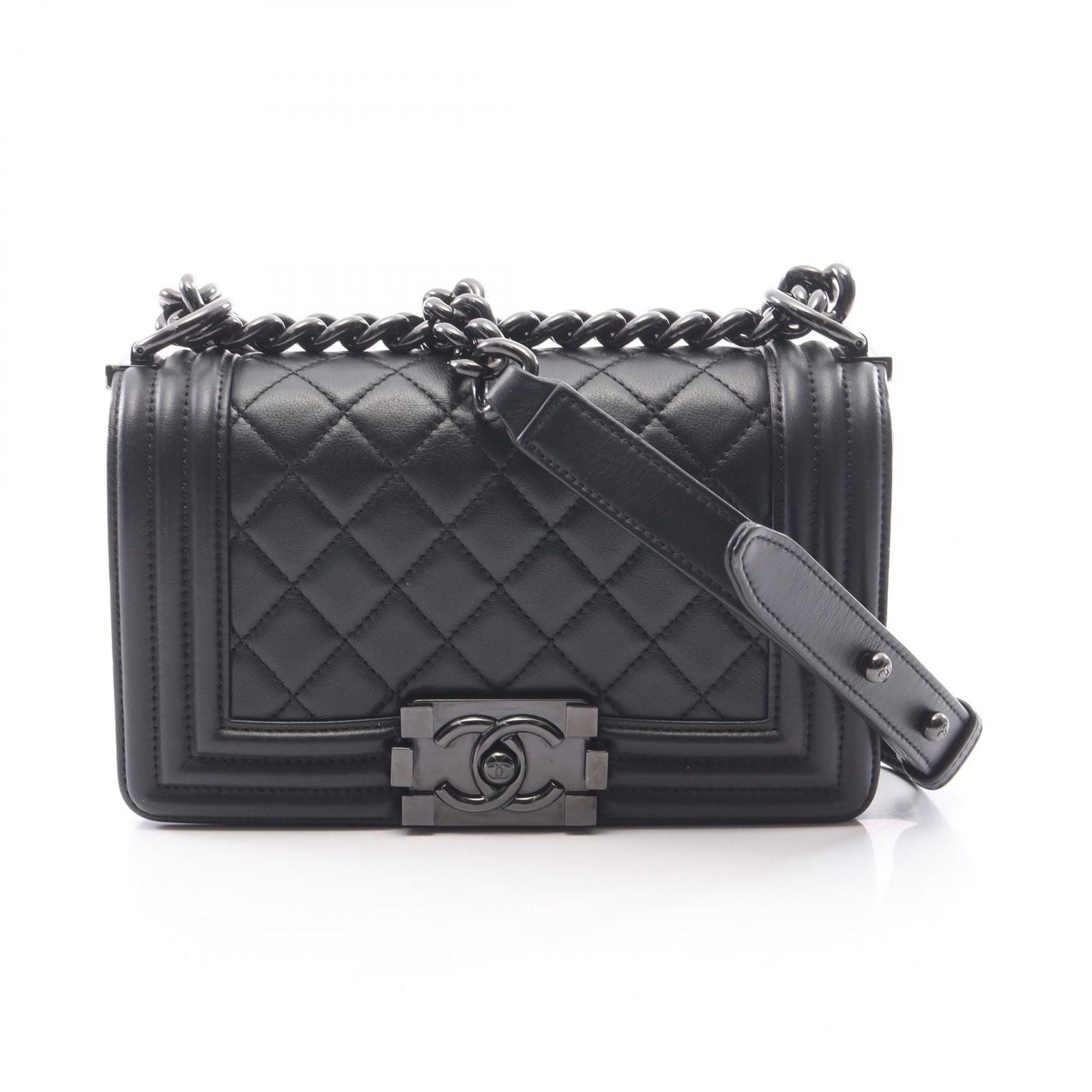 Chanel Shoulder Bag Boy Small Black Lambskin Chain