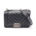 Chanel Shoulder Bag Boy Small Black Caviar Leather Boy Stitch Chain