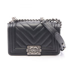 Chanel Shoulder Bag Boy Small Black Caviar Leather Boy Stitch Chain