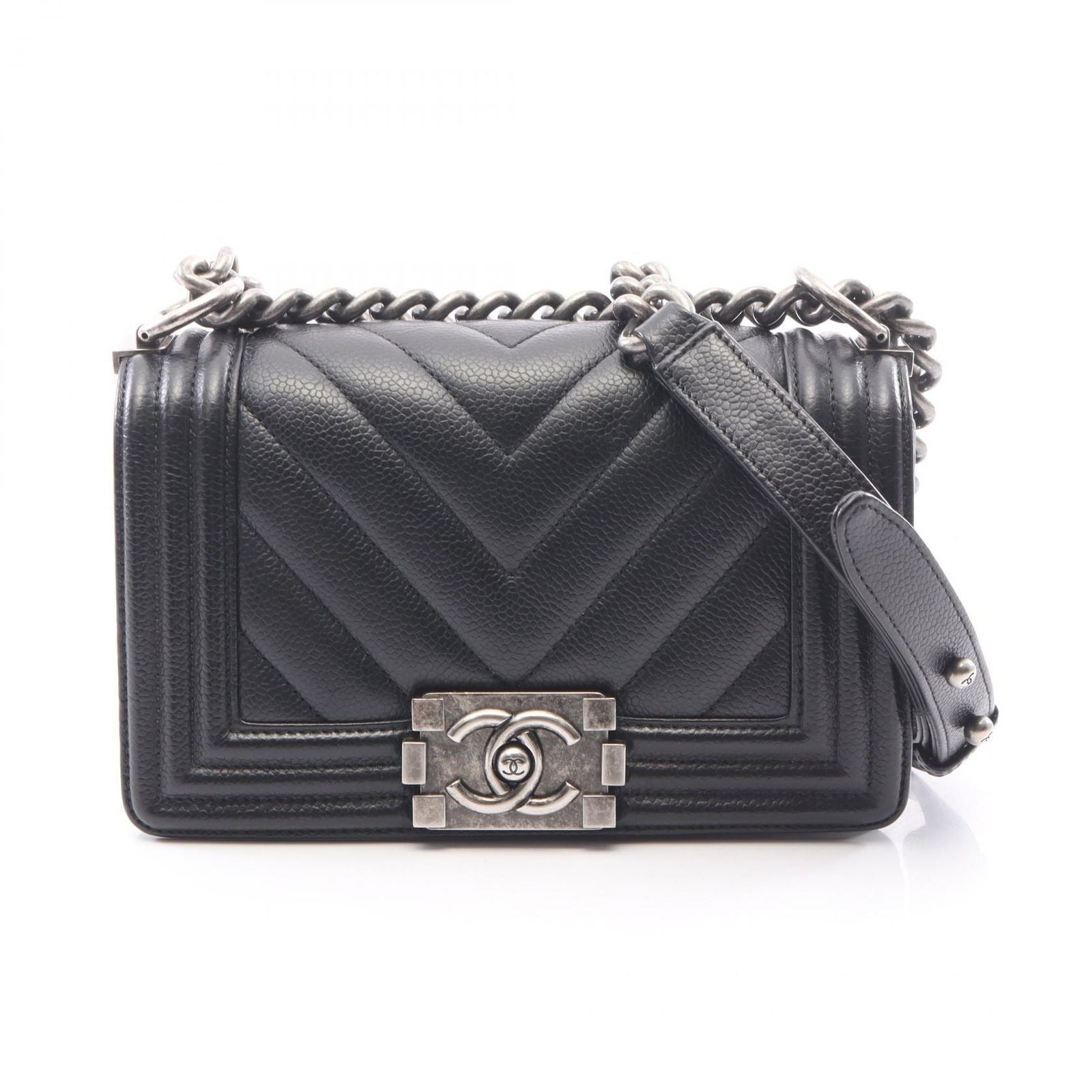 Chanel Shoulder Bag Boy Small Black Caviar Leather Boy Stitch Chain