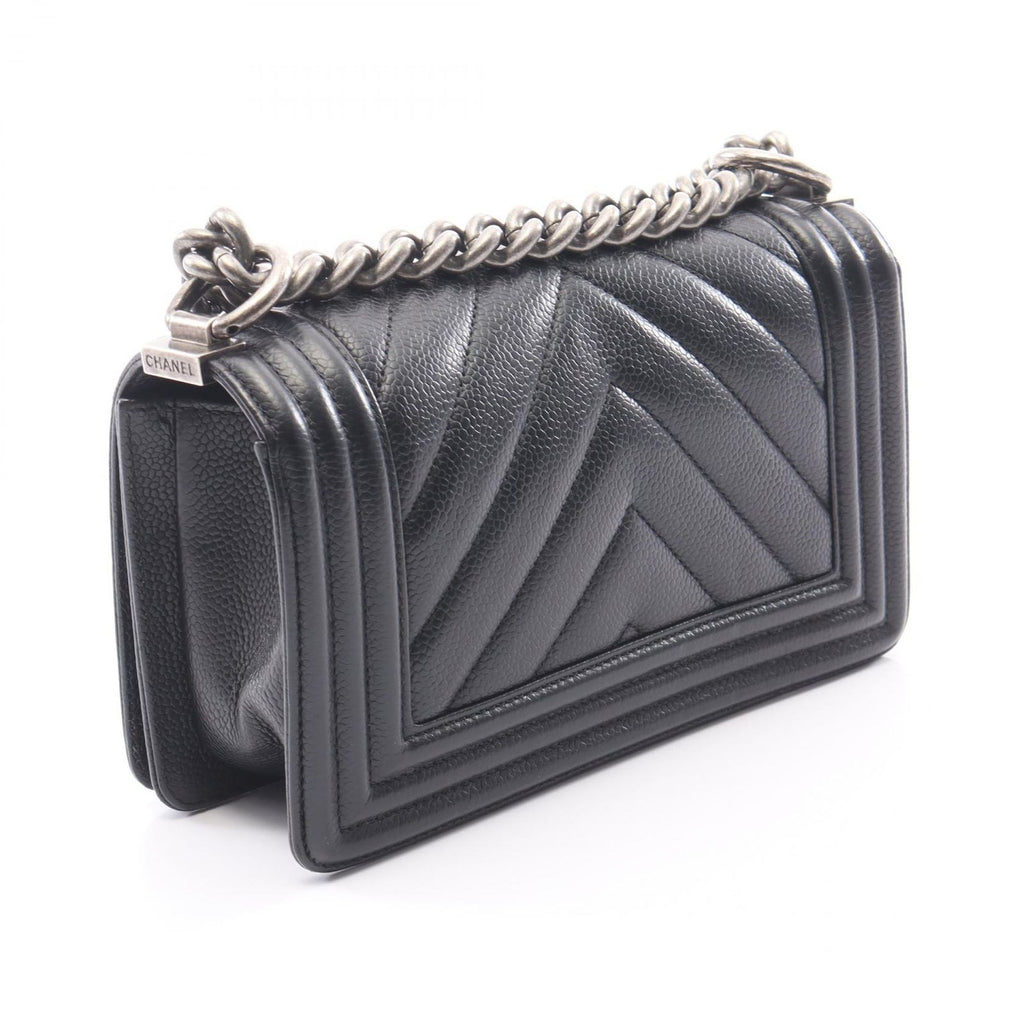 Chanel Shoulder Bag Boy Small Black Caviar Leather Boy Stitch Chain — view 2