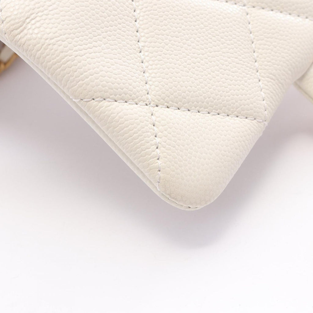Chanel Shoulder Bag Mini Quilted White Caviar Leather Small Flap Chain — view 8
