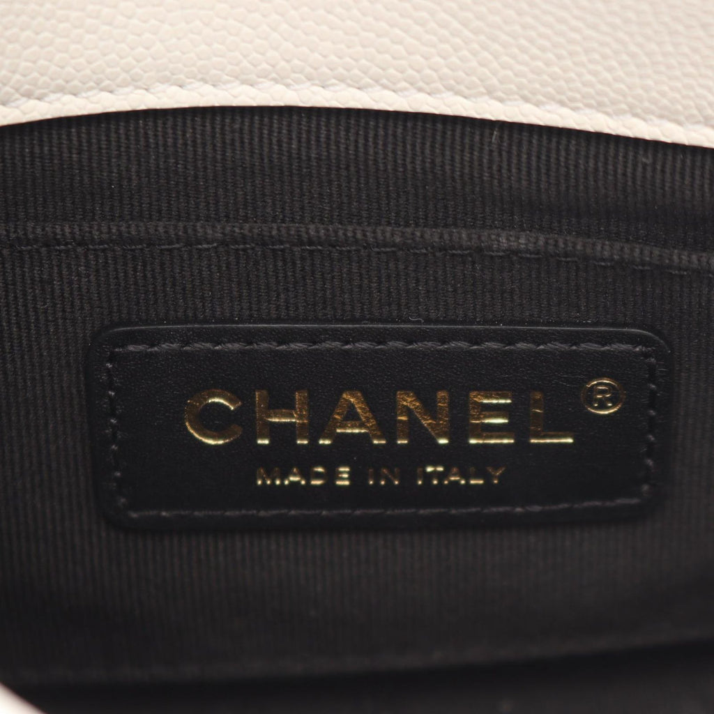 Chanel Shoulder Bag Mini Quilted White Caviar Leather Small Flap Chain — view 4
