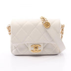 Chanel Shoulder Bag Mini Quilted White Caviar Leather Small Flap Chain