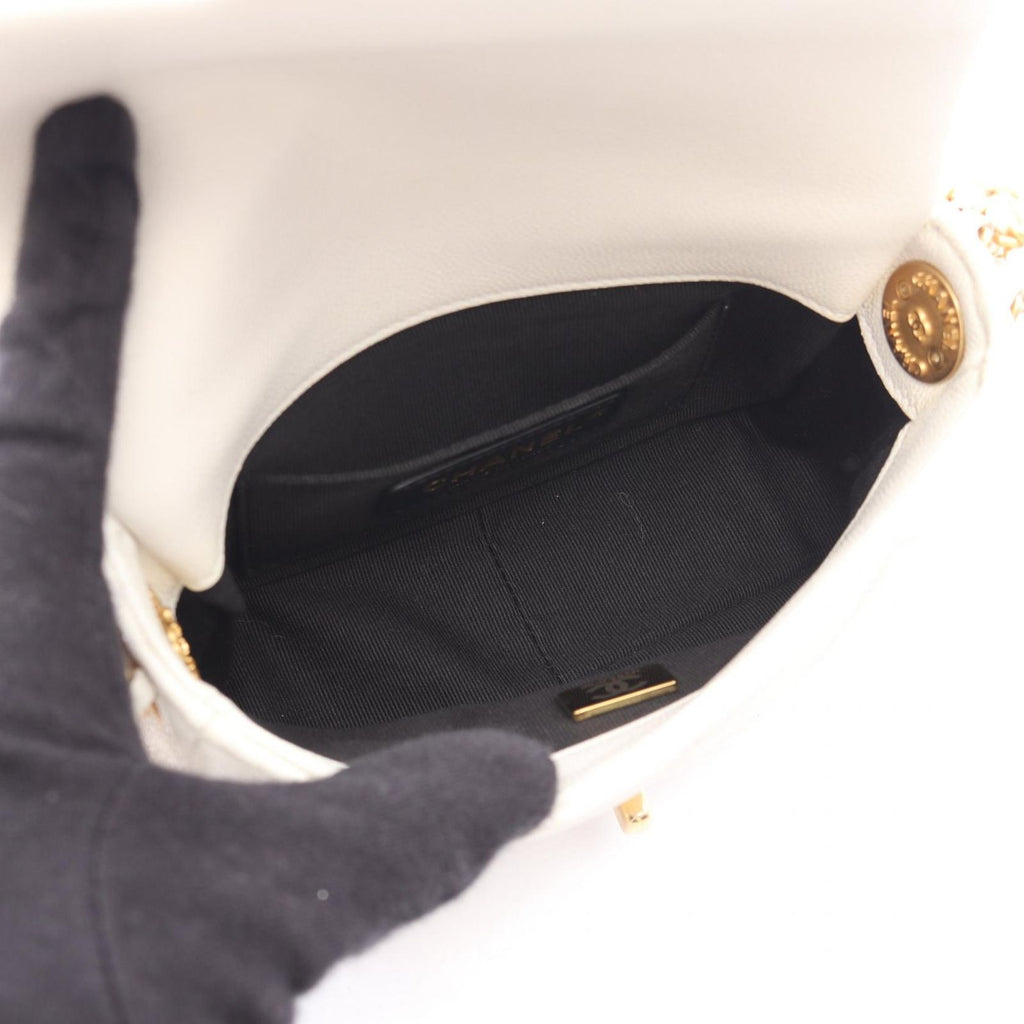 Chanel Shoulder Bag Mini Quilted White Caviar Leather Small Flap Chain — view 3