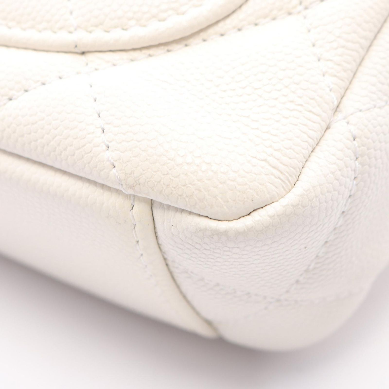 Chanel Shoulder Bag Mini Quilted White Caviar Leather Small Flap Chain — view 6