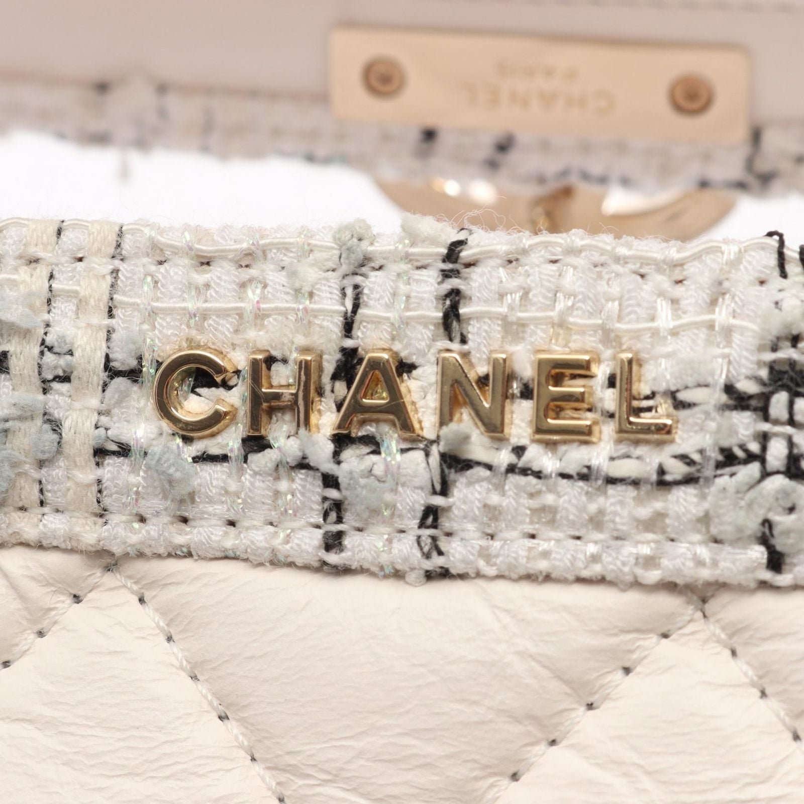 Chanel Shoulder Bag Quilted 2-Way White Calf Fabric — view 8