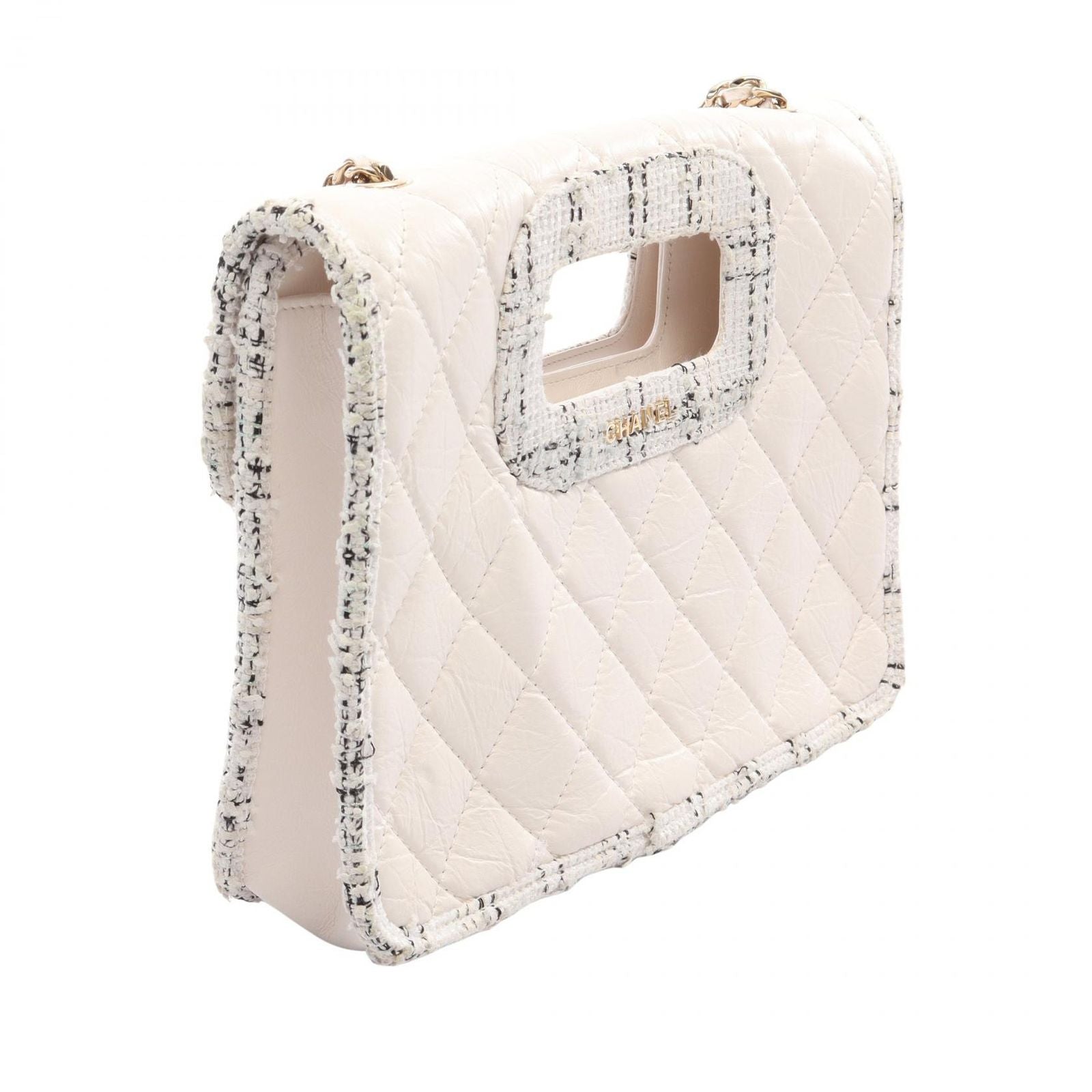 Chanel Shoulder Bag Quilted 2-Way White Calf Fabric — view 2