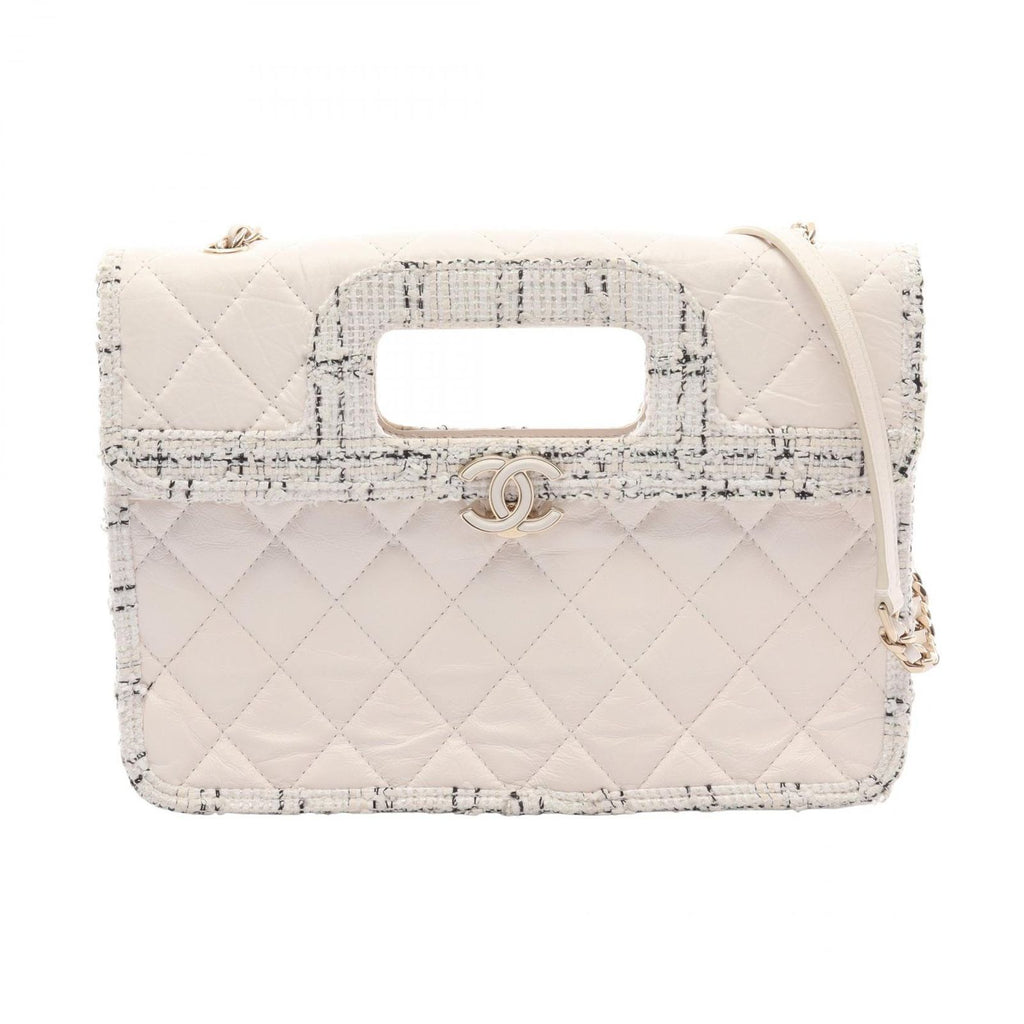 Chanel Shoulder Bag Quilted 2-Way White Calf Fabric