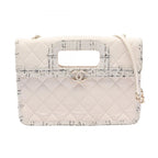 Chanel Shoulder Bag Quilted 2-Way White Calf Fabric