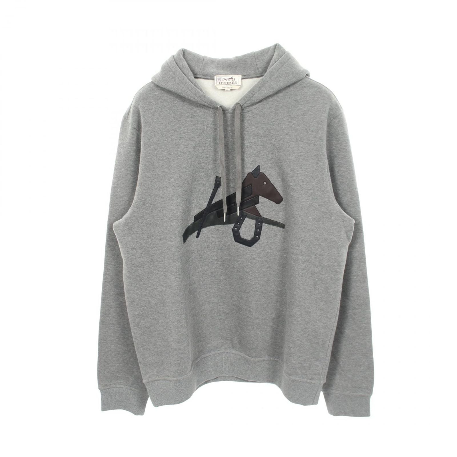 Hermes Hoodie Puzzle Equestre Leather Patch Brushed Lining Cotton Pullover