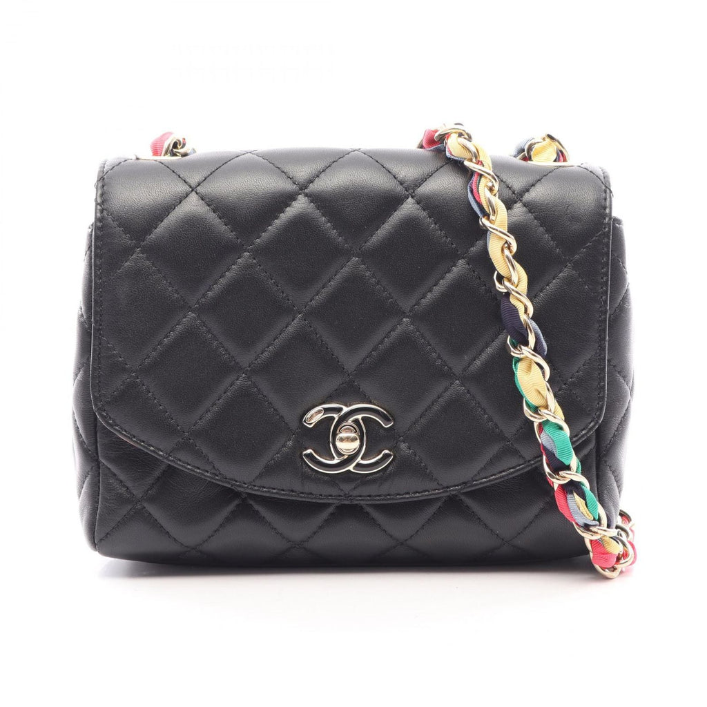 Chanel Shoulder Bag Quilted Black Lambskin Round Flap Chain