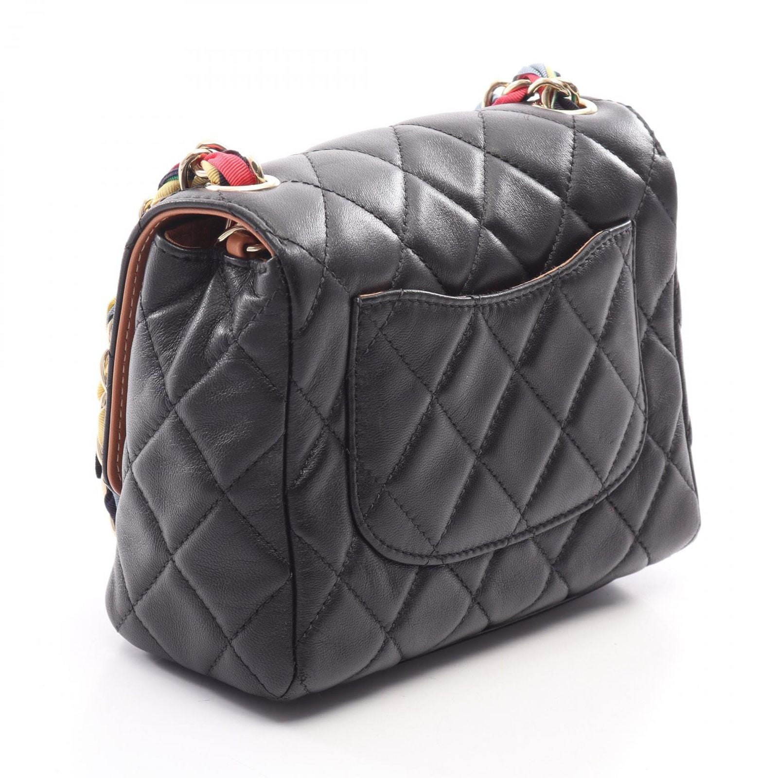 Chanel Shoulder Bag Quilted Black Lambskin Round Flap Chain — view 2