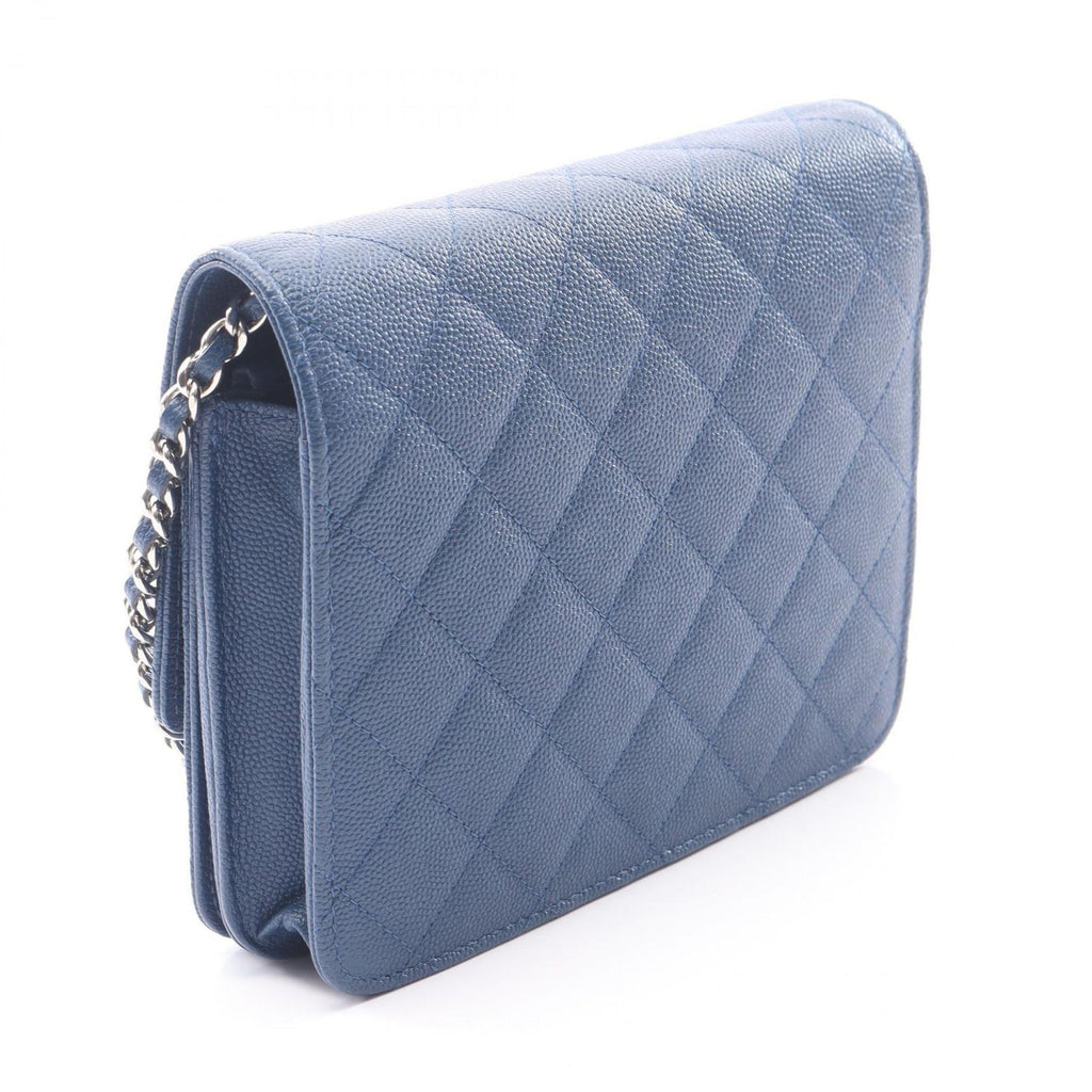 Chanel Shoulder Bag Quilted Chain Wallet Blue Caviar Leather — view 2
