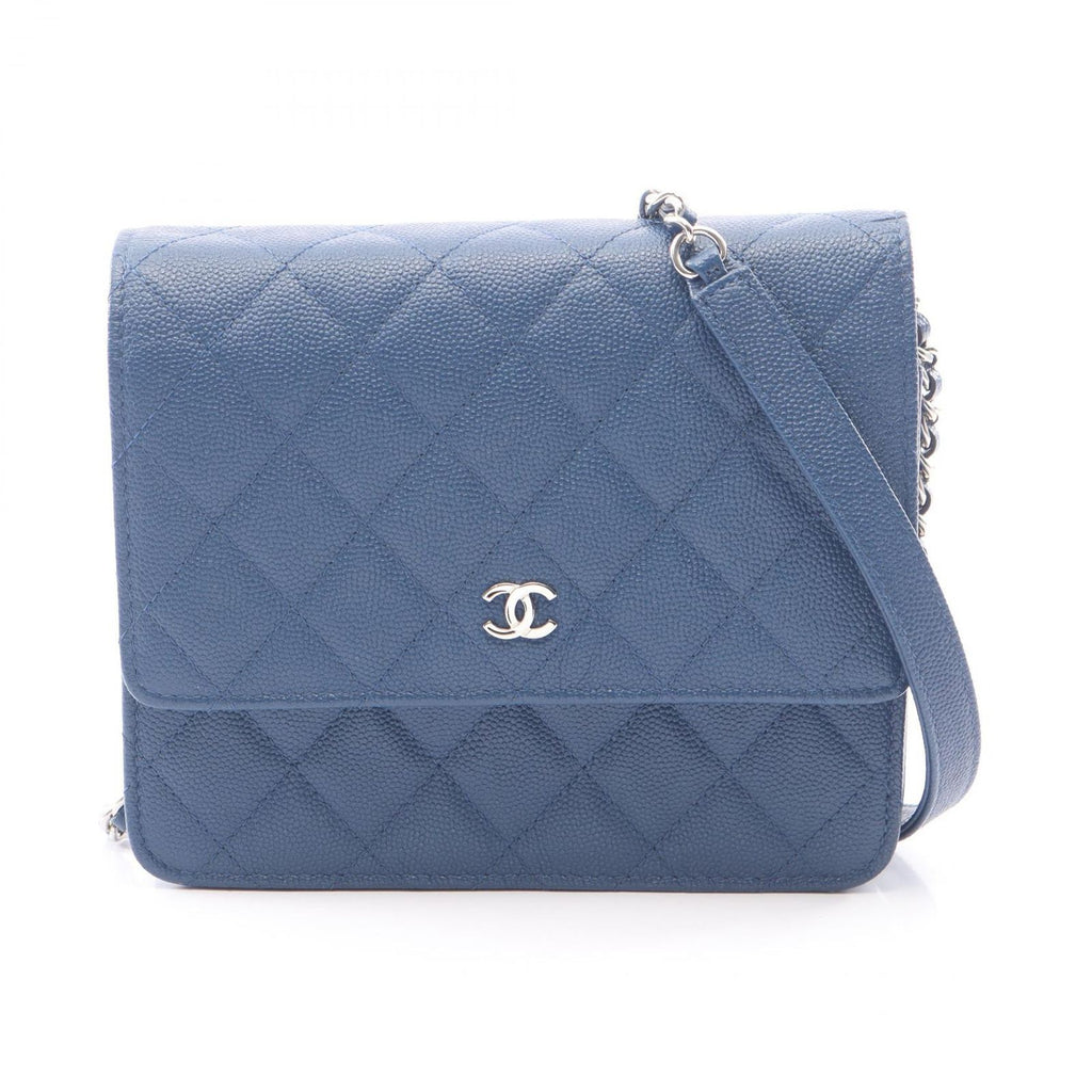 Chanel Shoulder Bag Quilted Chain Wallet Blue Caviar Leather