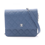 Chanel Shoulder Bag Quilted Chain Wallet Blue Caviar Leather