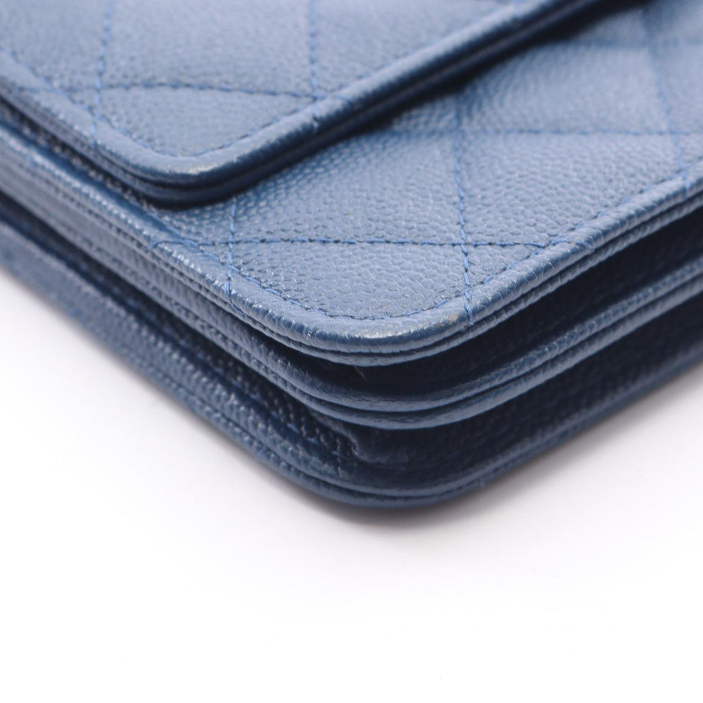 Chanel Shoulder Bag Quilted Chain Wallet Blue Caviar Leather — view 7