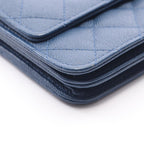 Chanel Shoulder Bag Quilted Chain Wallet Blue Caviar Leather — view 7