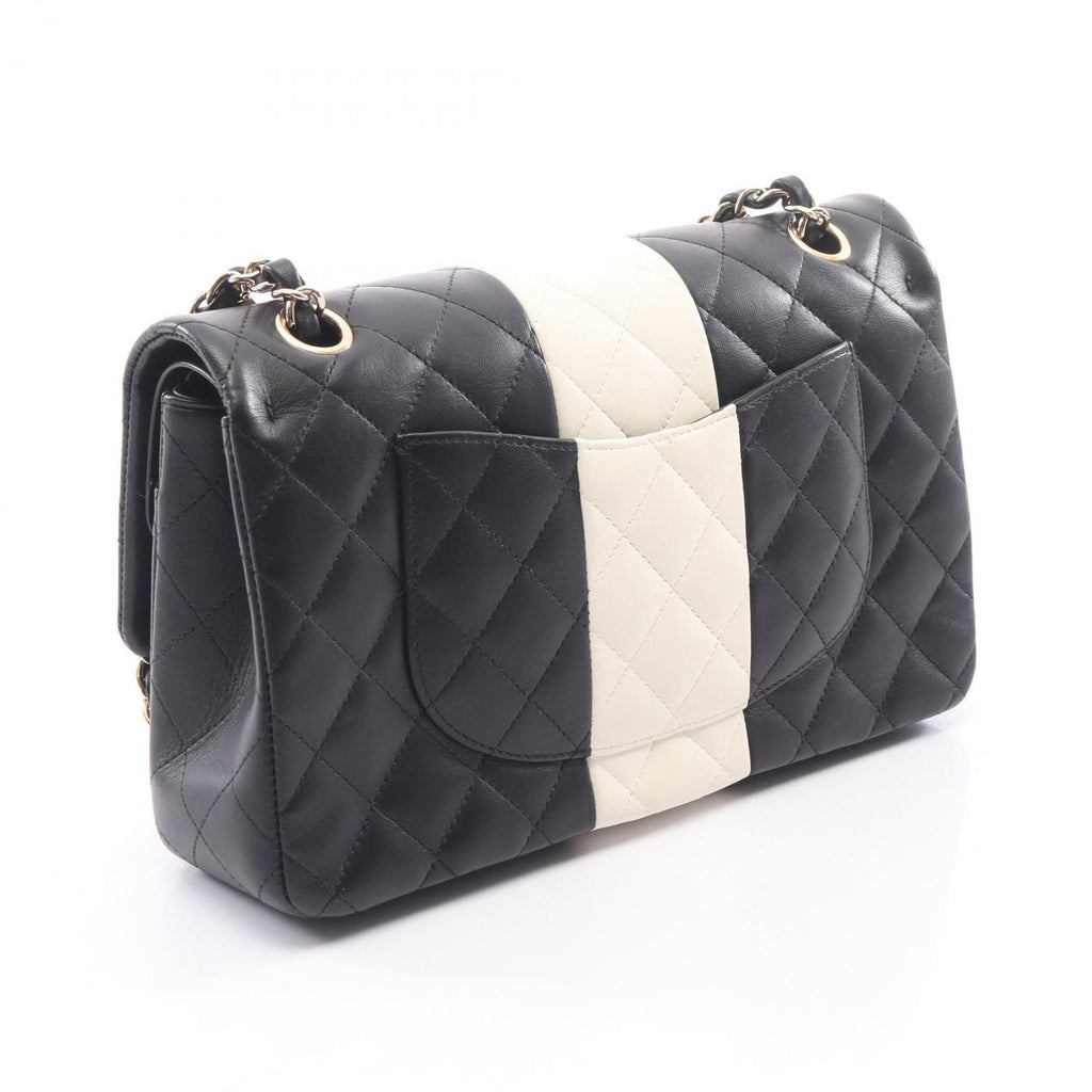Chanel Shoulder Bag Quilted Double Flap Black White Lambskin Bicolor Chain — view 2