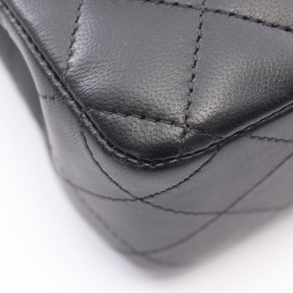 Chanel Shoulder Bag Quilted Double Flap Black White Lambskin Bicolor Chain — view 7