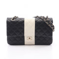 Chanel Shoulder Bag Quilted Double Flap Black White Lambskin Bicolor Chain