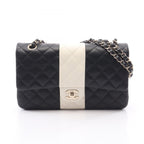 Chanel Shoulder Bag Quilted Double Flap Black White Lambskin Bicolor Chain
