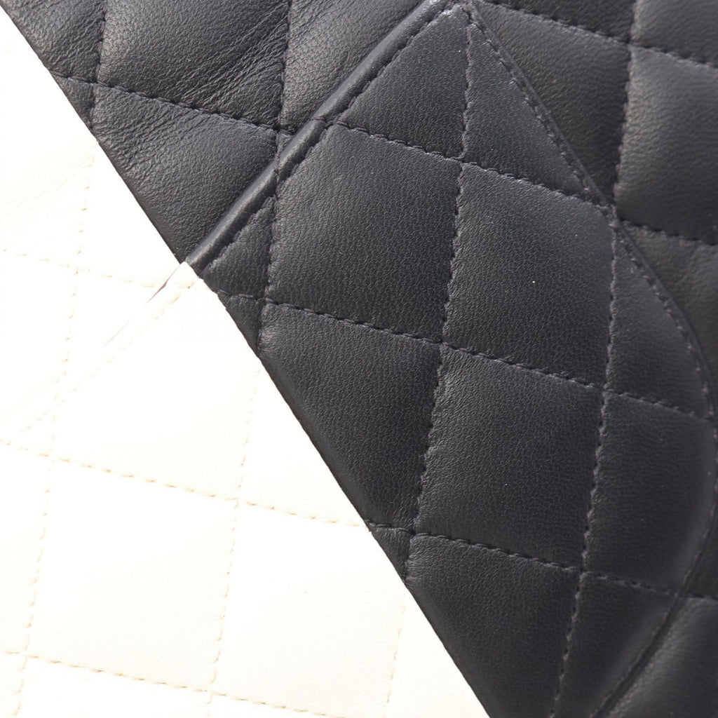 Chanel Shoulder Bag Quilted Double Flap Black White Lambskin Bicolor Chain — view 8