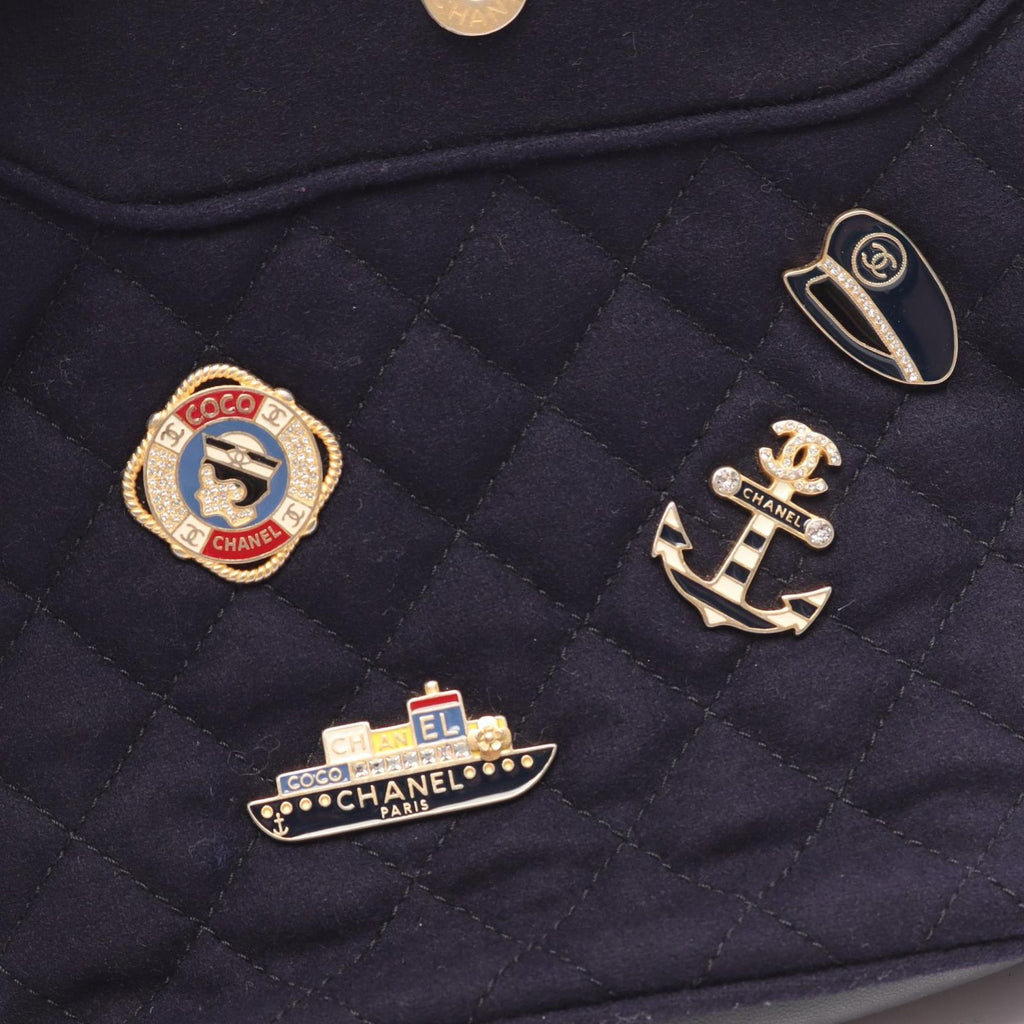 Chanel Shoulder Bag Paris Hamburg Navy Wool Small — view 7