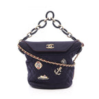 Chanel Shoulder Bag Paris Hamburg Navy Wool Small