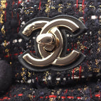 Chanel Shoulder Bag CC Logo Black Multicolor Fabric Leather Round Flap Chain — view 6