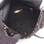 Chanel Shoulder Bag CC Logo Black Multicolor Fabric Leather Round Flap Chain — view 3