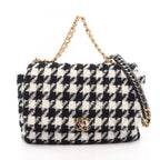 Chanel Shoulder Bag 19 Maxi Houndstooth 2-Way Black White Fabric Leather 19