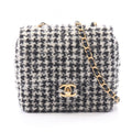 Chanel Shoulder Bag Quilted Houndstooth Black White Fabric Mini Chain