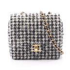 Chanel Shoulder Bag Quilted Houndstooth Black White Fabric Mini Chain