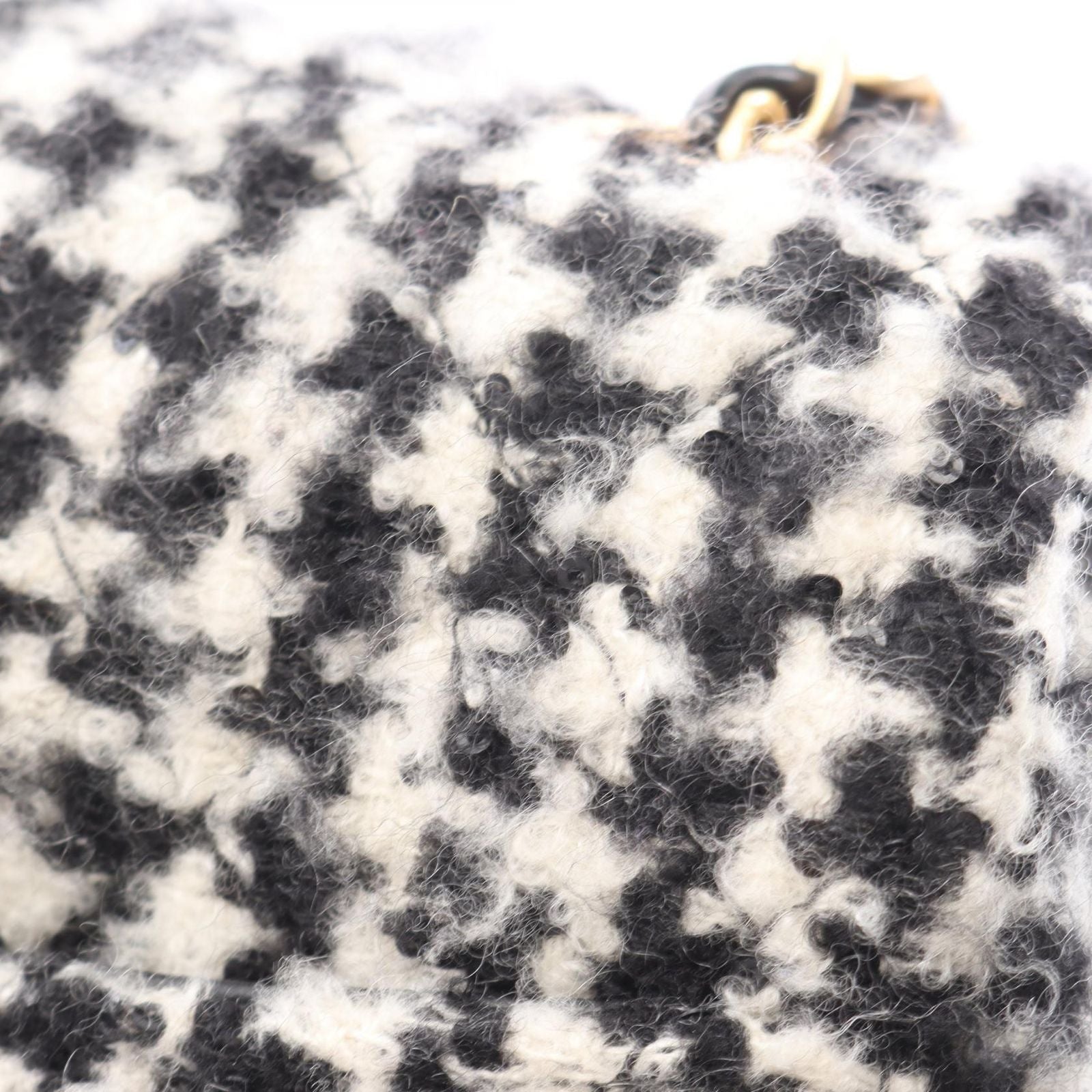 Chanel Shoulder Bag Quilted Houndstooth Black White Fabric Mini Chain — view 8